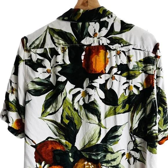 H&M Mens Small Patterned Resort Shirt Citrus/Green